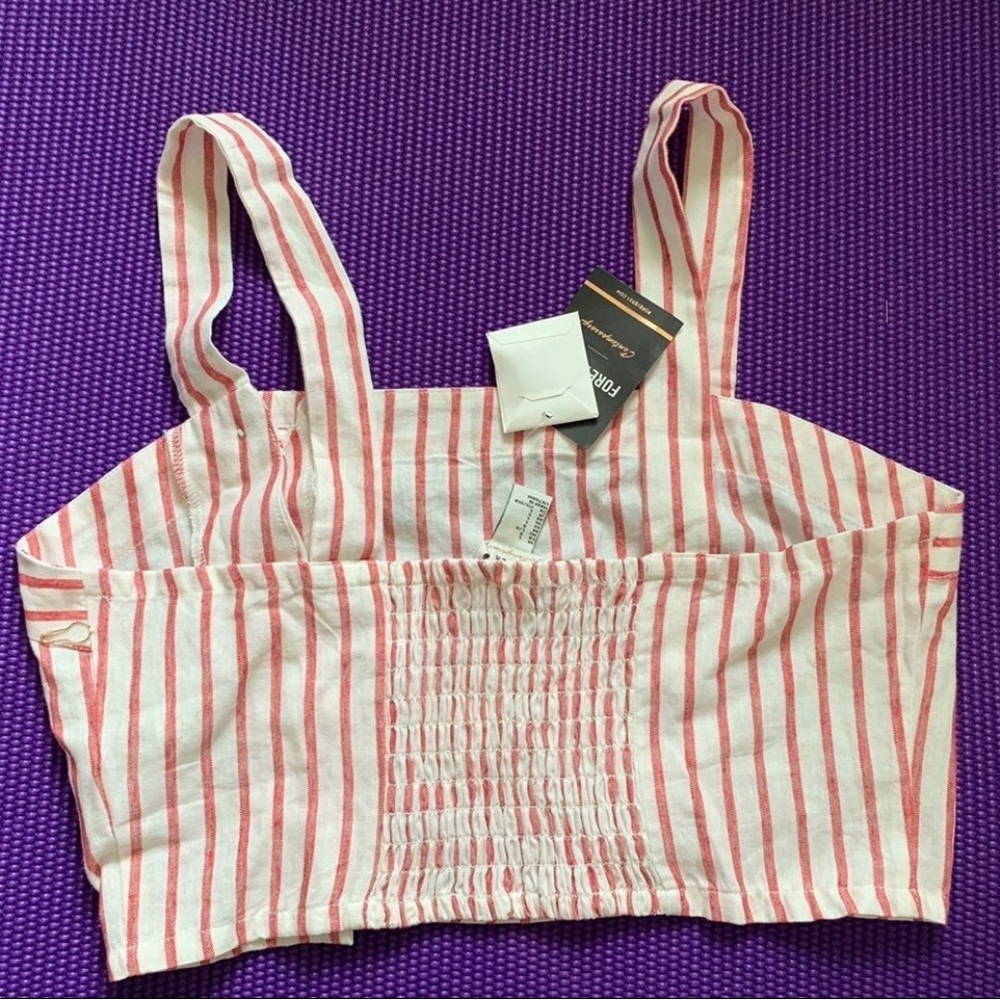 NEW Forever 21 F21 Women linen stripe crop top L & matching button down - Picture 5 of 16